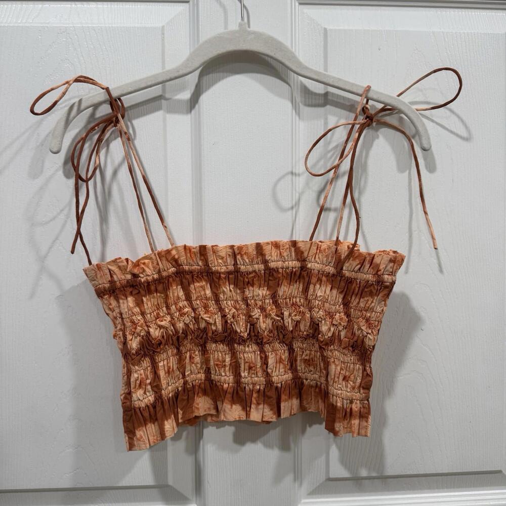 Ulla Johnson Riya Sequoia Smocked Shibori Cotton Bralette Crop Top Size 4 -$250 - Picture 11 of 11